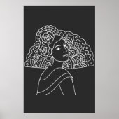Flamenco Spanische Dame Mit Fächer Tinte Kunst Zei Poster (Vorne)