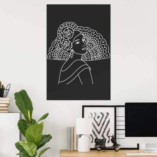 Flamenco Spanish Lady With Fan Ink art Drawing Poster (Heimbüro)