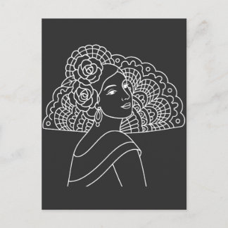 Flamenco Spanish Lady With Fan Ink art Drawing Postkarte