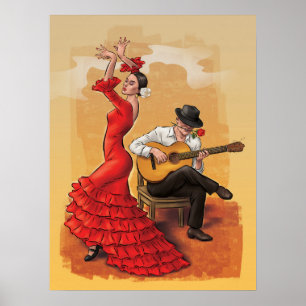 Flamenco-Tanz - Illustriert Art Poster (kein Text)