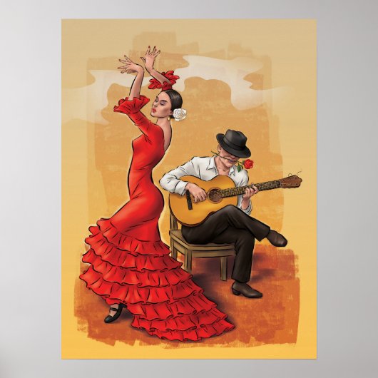 Flamenco-Tanz - Illustriert Art Poster (kein Text) (Vorne)