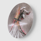 Flamenco tanzende Frau Vulkan surreal Bleistiftkun Große Wanduhr (Winkel)