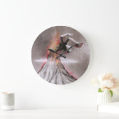 Flamenco tanzende Frau Vulkan surreal Bleistiftkun Große Wanduhr (Zuhause)