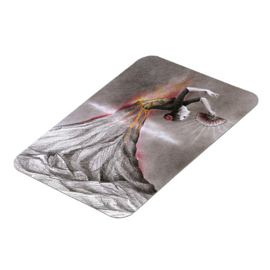 Flamenco tanzende Frau Vulkan surreal Bleistiftkun Magnet (Linke Seite)
