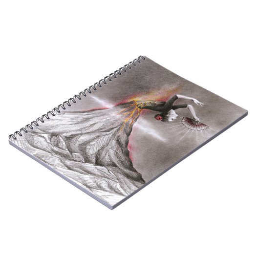 Flamenco tanzende Frau Vulkan surreal Bleistiftkun Notizblock (Linke Seite)