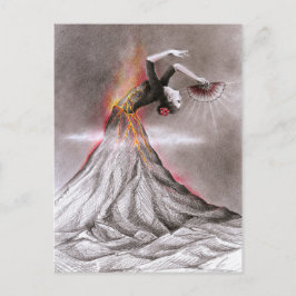 Flamenco tanzende Frau Vulkan surreal Bleistiftkun Postkarte