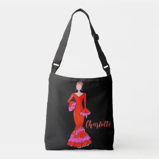Flamenco-Tänzerin mit orangefarbenem Kleid Tragetaschen Mit Langen Trägern