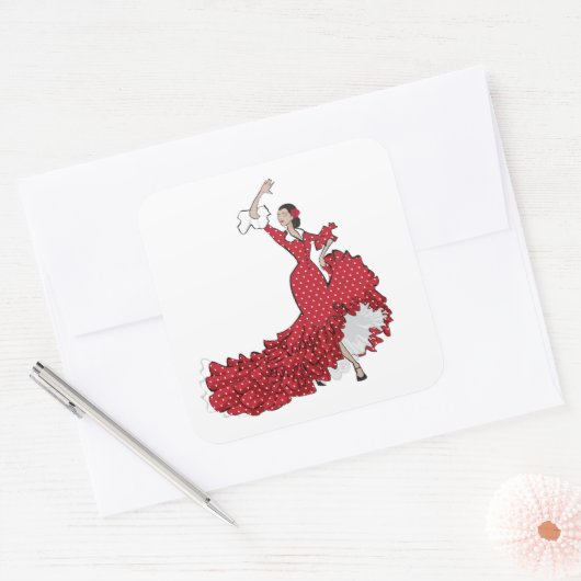 Flamenco-Tänzersticker Quadratischer Aufkleber (Umschlag)