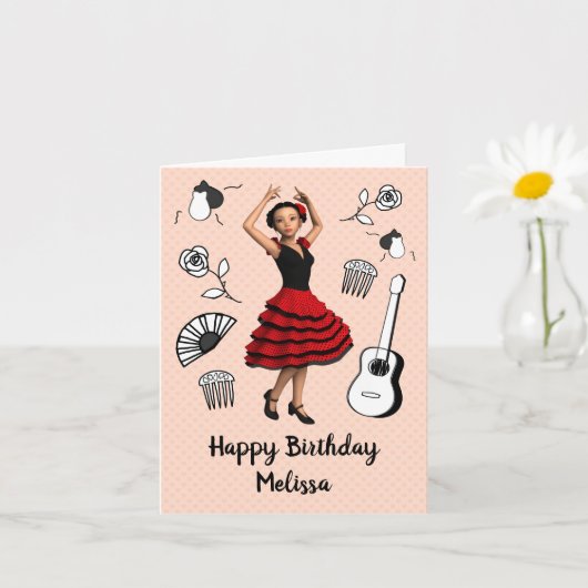 Flamenco-Thema - Niedliche Dancer Doll Birthday od Karte (Kleine Pflanze)