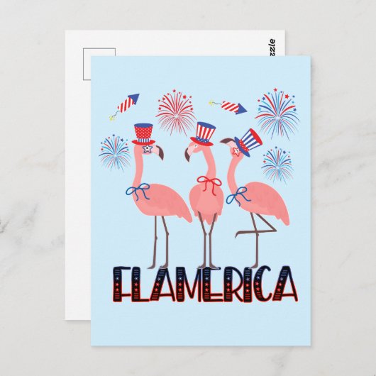 Flamerica 4. Juli Flamingo Liebt Unabhängigkeit Postkarte (Vorne/Hinten)