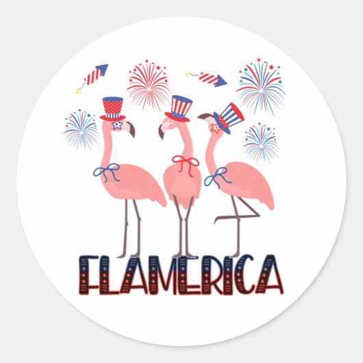 Flamerica 4. Juli Flamingo Liebt Unabhängigkeit Runder Aufkleber (Vorderseite)