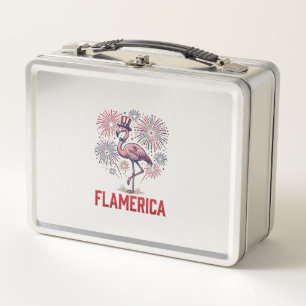 Flamerica Flamingo Patriotisches Vintage-Shirt-Des Metall Brotdose