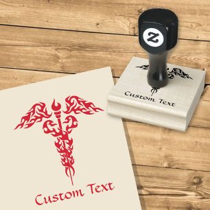 Flames Caduceus Gummistempel