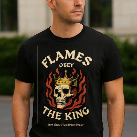 Flames Obey the King – Crowned Skull Fire T-Shirt