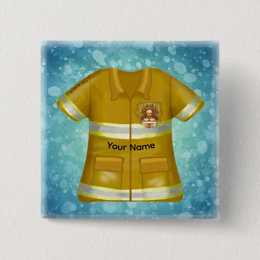 Flames Shield Feuerwehrmann Button (Vorderseite)