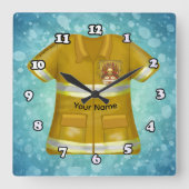 Flames Shield Firefighter Quadratische Wanduhr (Vorderseite)
