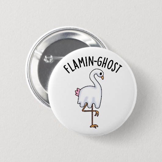 Flamin-ghost Funny Flamingo Ghost Pun Button (Vorne & Hinten)