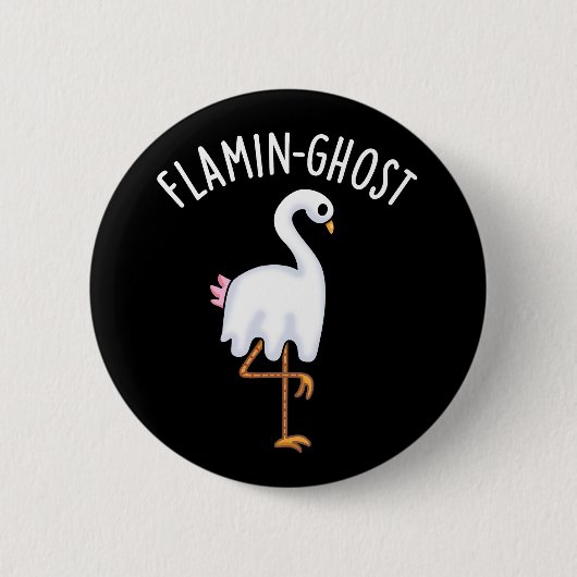 Flamin-ghost Funny Flamingo Ghost Pun Dark BG Button (Vorderseite)