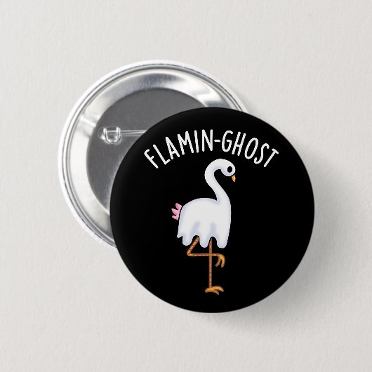 Flamin-ghost Funny Flamingo Ghost Pun Dark BG Button (Vorne & Hinten)