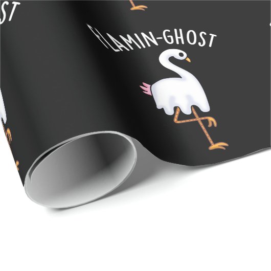 Flamin-ghost Funny Flamingo Ghost Pun Dark BG Geschenkpapier (Rolleneckpunkt)