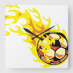 Flamin' Soccer Ball Quadratische Wanduhr