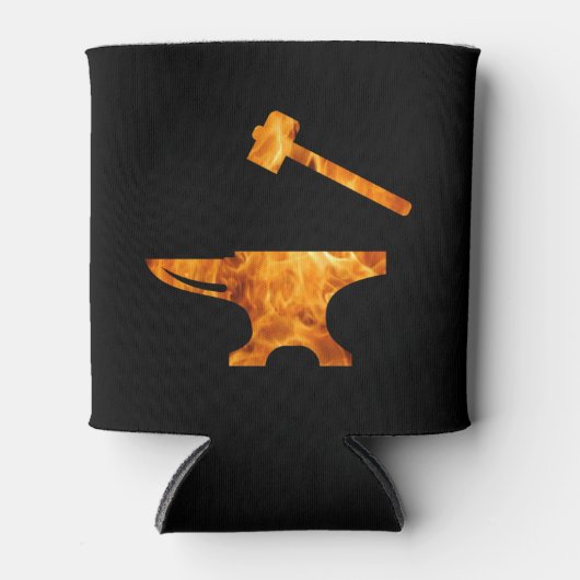 Flaming Anvil & Hammer Blacksmith Metalworking Dosenkühler (Vorderseite)