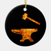Flaming Anvil & Hammer Blacksmith Metalworking Keramik Ornament (Vorne)