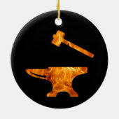 Flaming Anvil & Hammer Blacksmith Metalworking Keramik Ornament (Hinten)