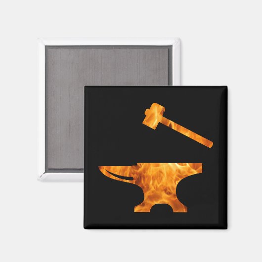 Flaming Anvil & Hammer Blacksmith Metalworking Magnet (Vorderseite/Rückseite)