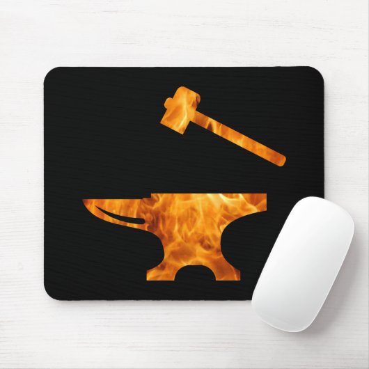 Flaming Anvil & Hammer Blacksmith Metalworking Mousepad (Mit Mouse)