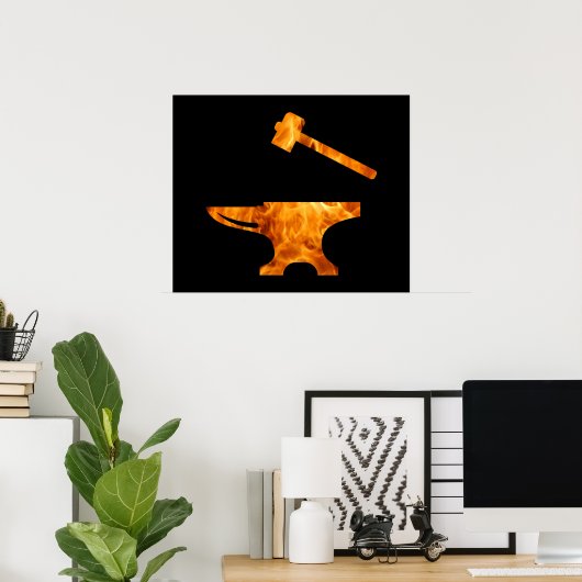 Flaming Anvil & Hammer Blacksmith Metalworking Poster (Heimbüro)