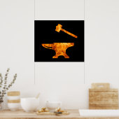 Flaming Anvil & Hammer Blacksmith Metalworking Poster (Küche)