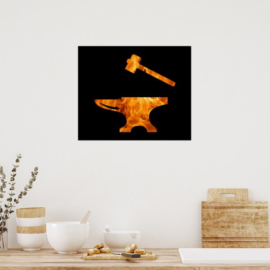 Flaming Anvil & Hammer Blacksmith Metalworking Poster (Küche)