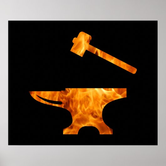 Flaming Anvil & Hammer Blacksmith Metalworking Poster (Vorne)