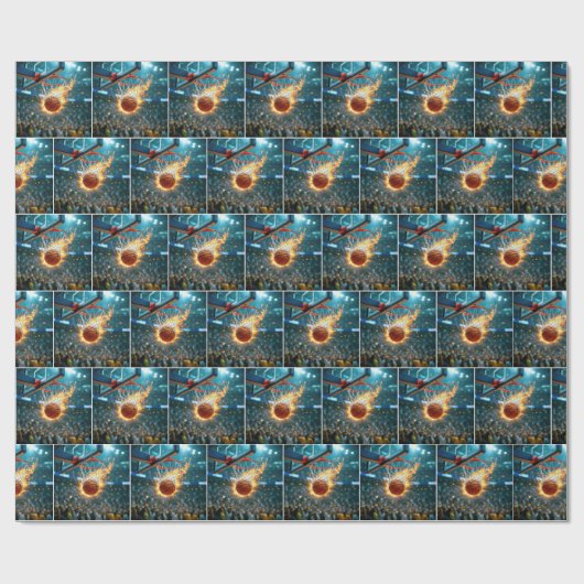 Flaming Basketball Shooting Into the Net Geschenkpapier (Flach)