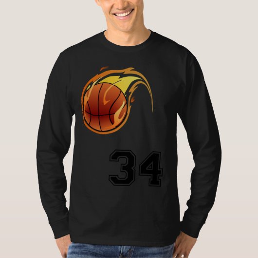 Flaming Basketball with Number 34 on the Front and T-Shirt (Vorderseite)