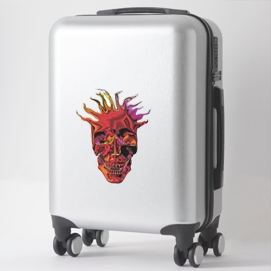 Flaming Chrome Skull Aufkleber (Koffer)