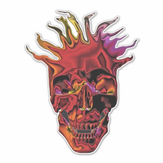 Flaming Chrome Skull Aufkleber (Vorderseite)