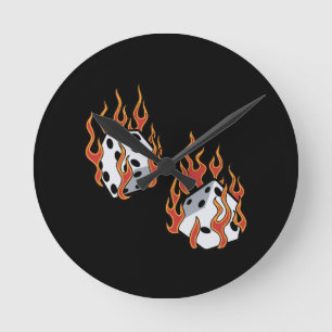 Flaming Dice Runde Wanduhr