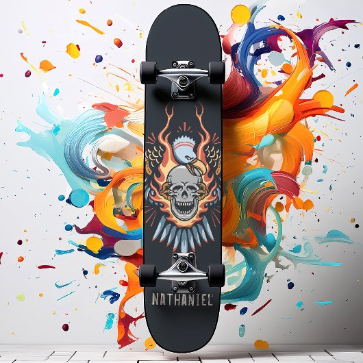 Flaming Eagle Skull Individuelle Name Skateboard
