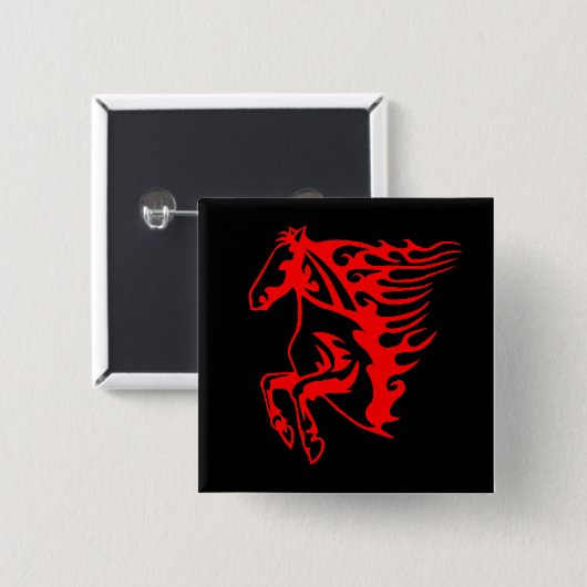 Flaming Fire Red Bronco Mustang Wild Horse Button (Vorne & Hinten)