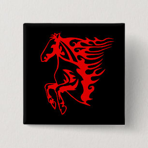 Flaming Fire Red Bronco Mustang Wild Horse Button