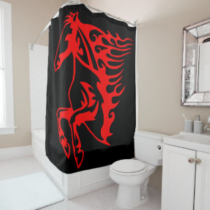 Flaming Fire Red Bronco Mustang Wild Horse Duschvorhang