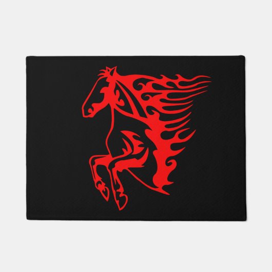 Flaming Fire Red Bronco Mustang Wild Horse Fußmatte (Vorderseite)