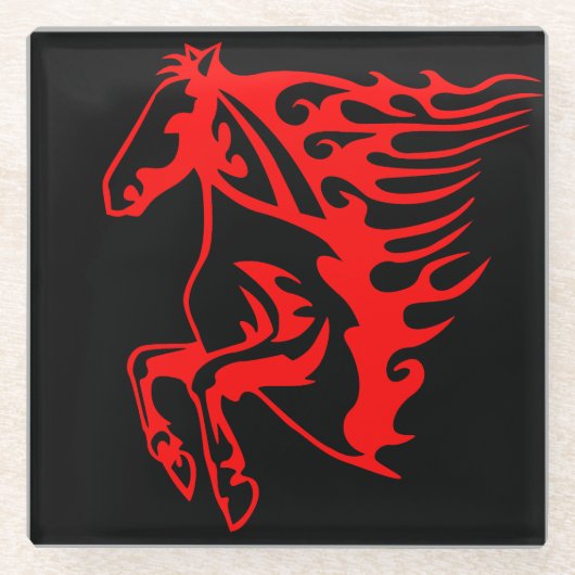 Flaming Fire Red Bronco Mustang Wild Horse Glasuntersetzer (Vorderseite)