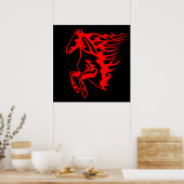 Flaming Fire Red Bronco Mustang Wild Horse Poster (Küche)