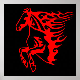 Flaming Fire Red Bronco Mustang Wild Horse Poster