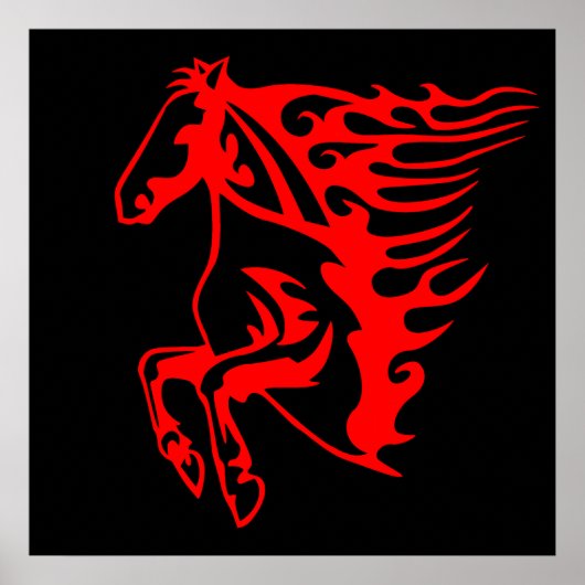 Flaming Fire Red Bronco Mustang Wild Horse Poster (Vorne)