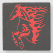Flaming Fire Red Bronco Mustang Wild Horse Steinuntersetzer (Vorderseite)