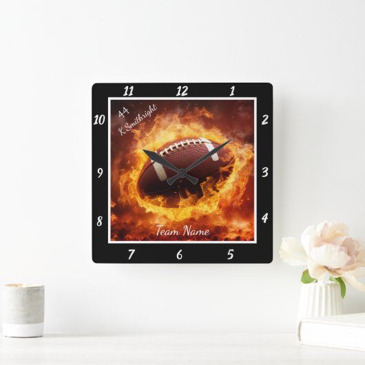 Flaming Football Sports Quadratische Wanduhr (Zuhause)